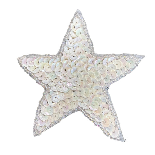 Estrella con lentejuelas y cuentas de iris blanco 3"