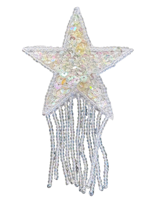 Estrella con Lentejuelas Iridiscentes y Flecos Blancos 3.75" x 2.25"