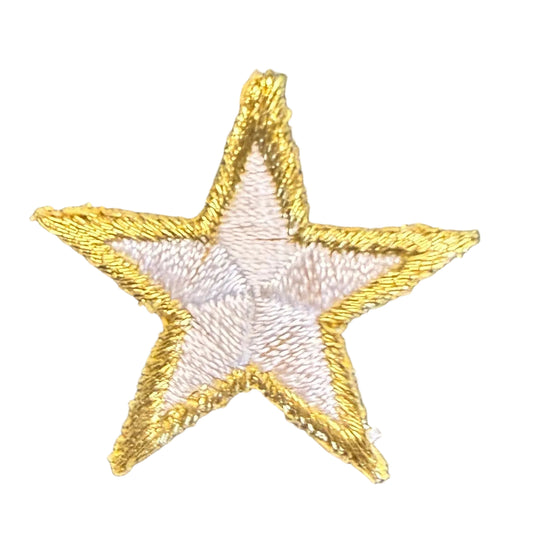 Star White and Gold Embroidered Iron-On 1.25"