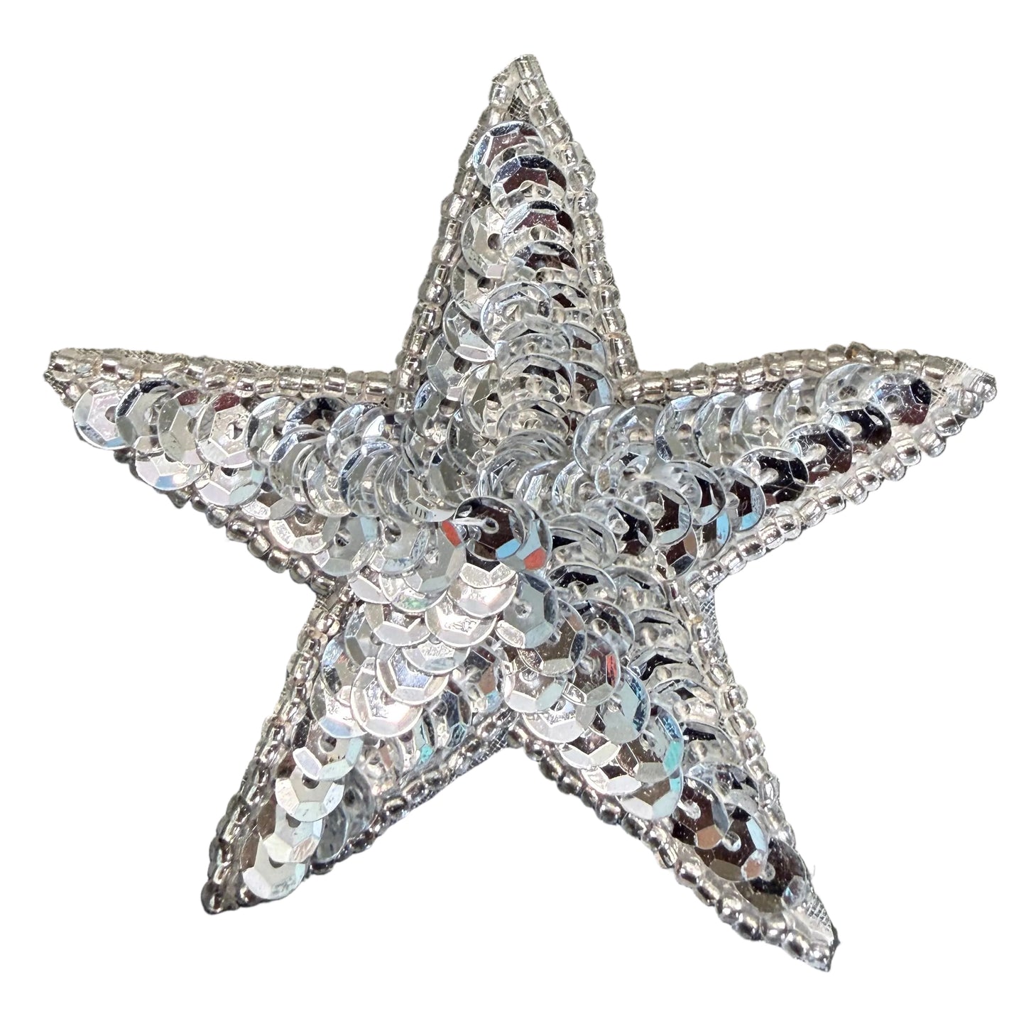 Star Appliqué - Silver Sequins - Silver Glass Beads 2.75"