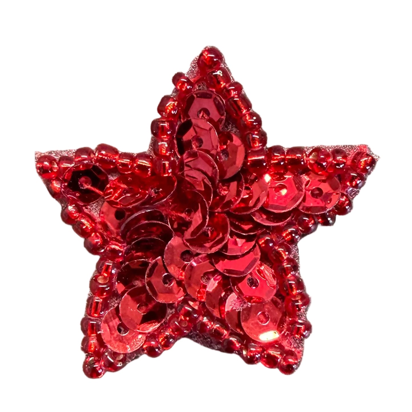 Estrella con Lentejuelas y Cuentas Rojas 1.25"