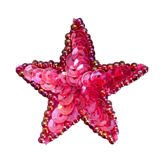 Estrella con Lentejuelas y Cuentas Rojas Opacas de 1.5"