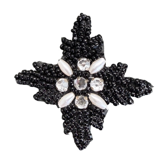 Aplique Negro de Cuentas con Pedrería 5 x 5 cm