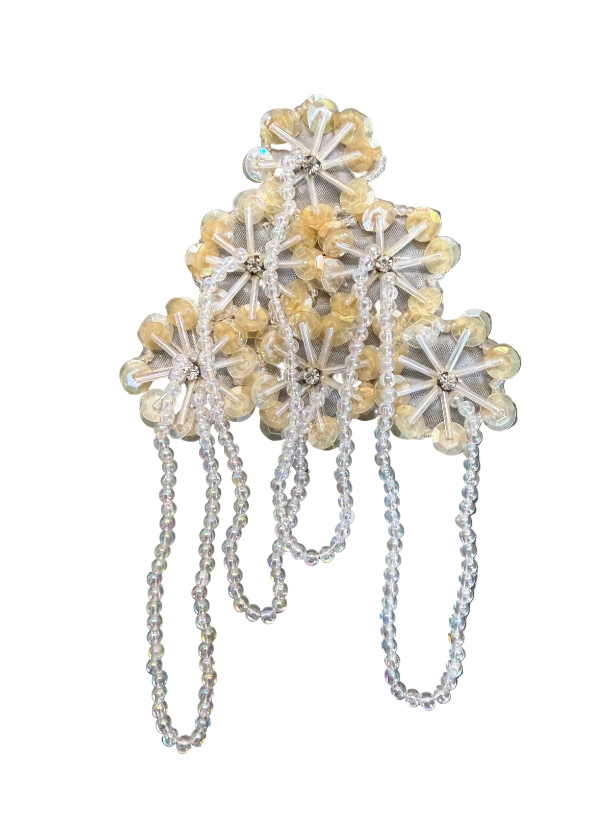 Charretera Lentejuelas Iridiscentes Beige - Cuentas Iridiscentes - Diamantes de Imitación 15 cm x 10 cm