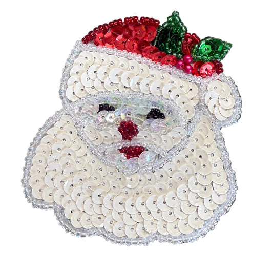 Santa Claus Sequin & Bead Appliqué 2.75"