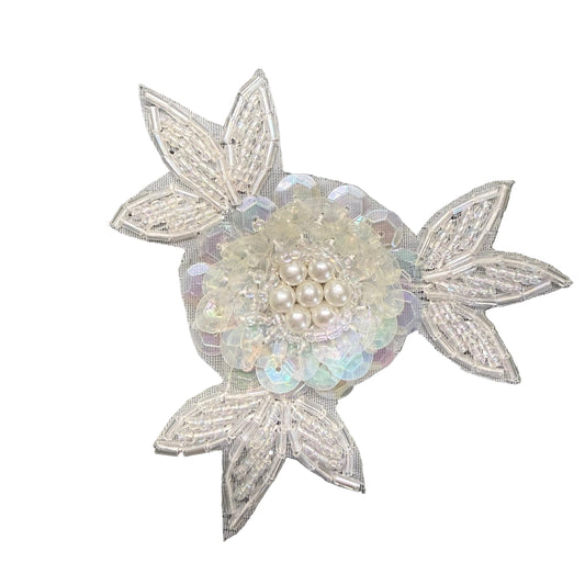 Aplicación floral con lentejuelas iridiscentes y cuentas de 7,62 cm