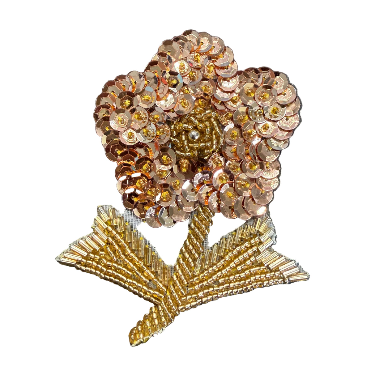 Flower Pair or Singles - Choice of Gold or Champagne Gold  Sequins - Glass Beads  3.5" x 2.5"