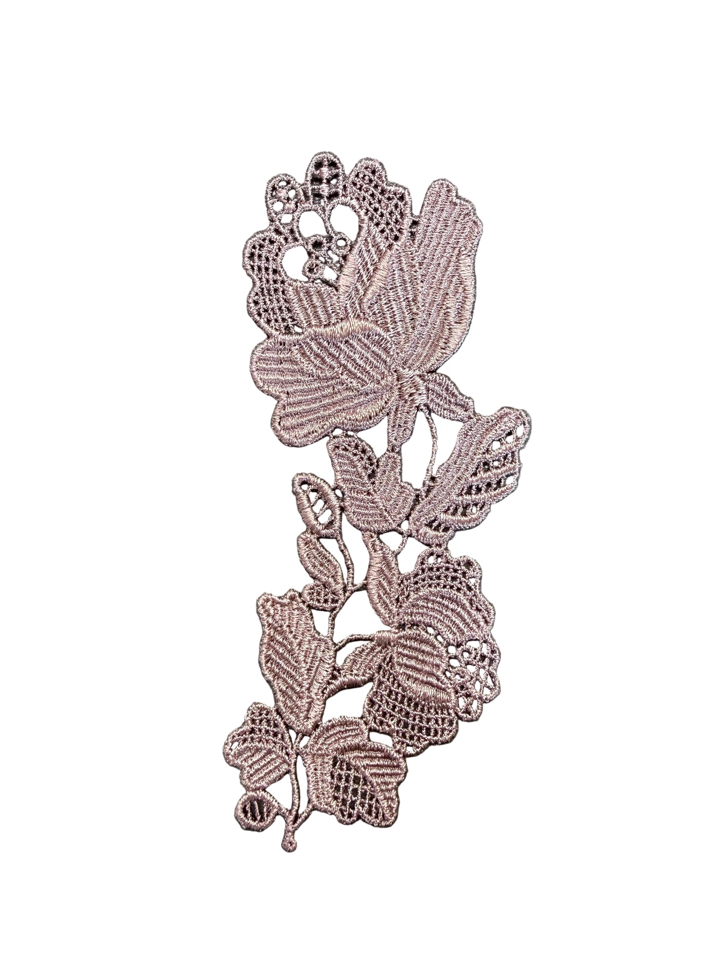 Taupe Floral Guipure Lace Appliqué 5.5" x 2.25"