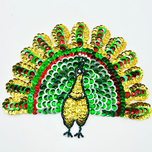 Peacock Appliqué with Multi Colored Sequins 6.5" x 5"