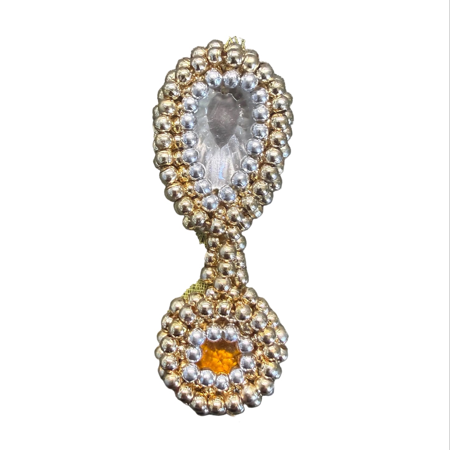 Double Teardrop Beaded Rhinestone Appliqué – Crystal & Topaz2.25" x 1"