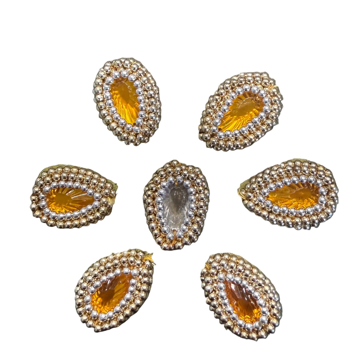 Oval Beaded Topaz Rhinestone Appliqué – Set of 7 - 2.25" x 1"