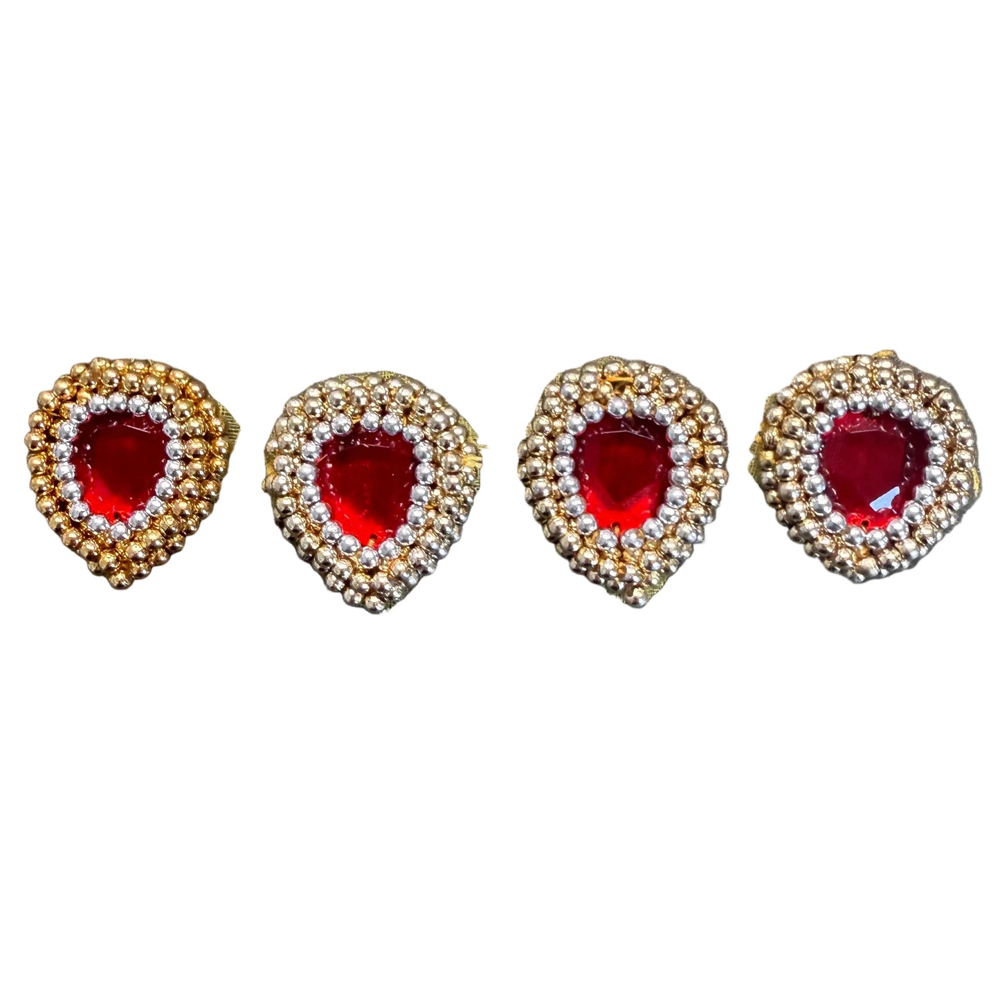 Teardrop Beaded Ruby Rhinestone Appliqué – Set of 4 - 1.25"