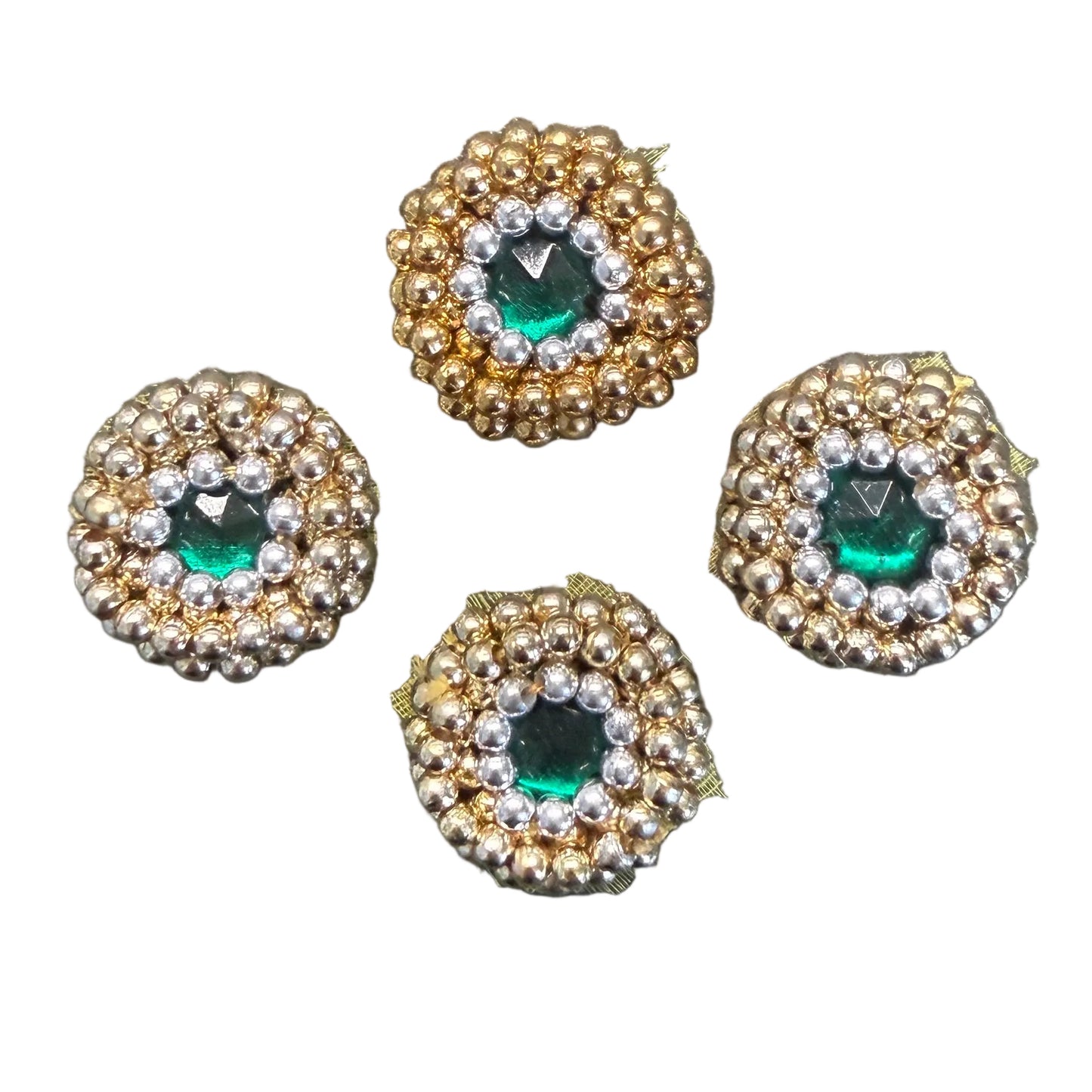 Round Beaded Emerald Rhinestone Appliqué – Set of 4 - 1" each