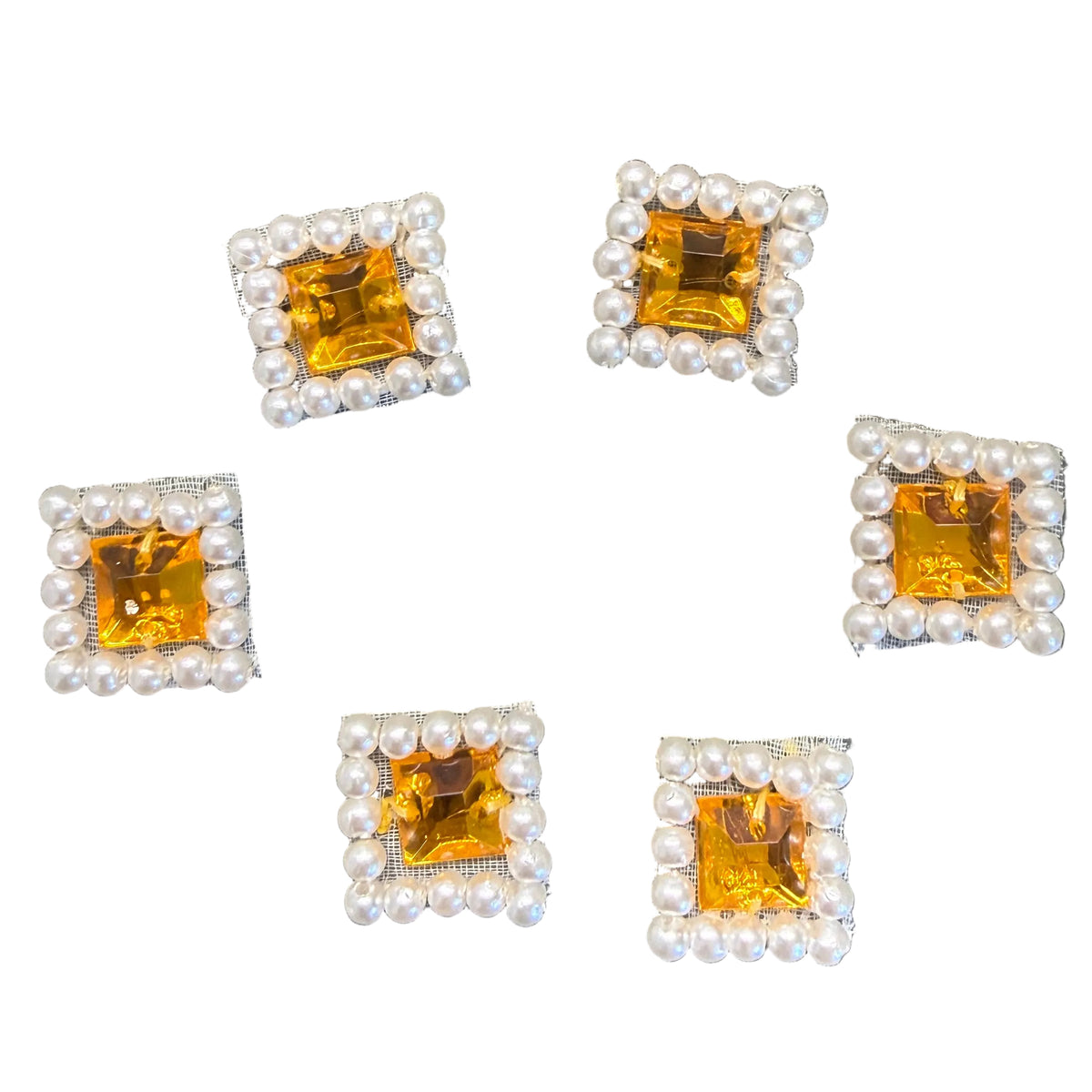 Gold Rhinestone Accent with White Pearl Outline  .5" - Set of Five or Set or Six