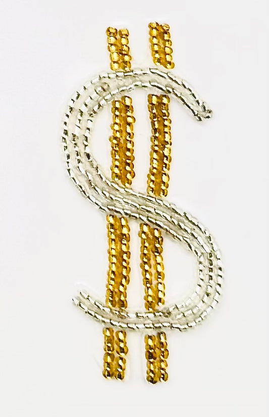 Dollar Sign Made with Silver and Gold Beads 3" x 1.5"