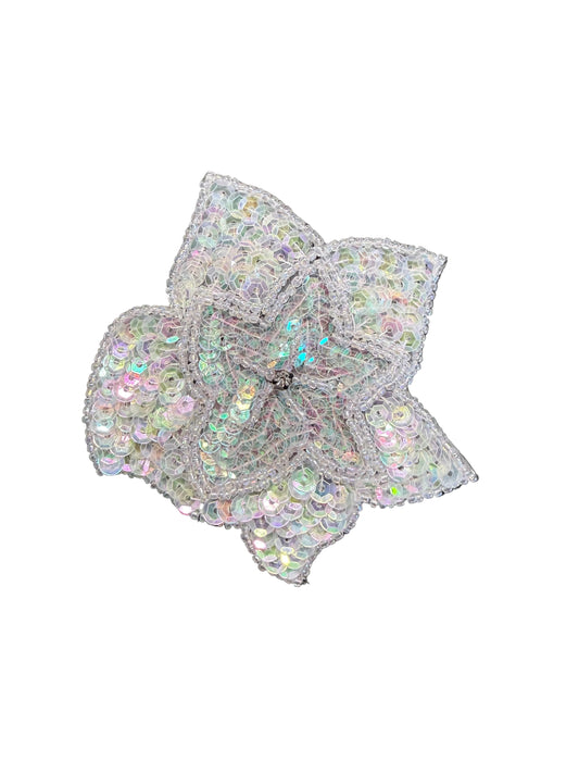 Flor con lentejuelas AB iridiscentes y diamantes de imitación de 10 cm