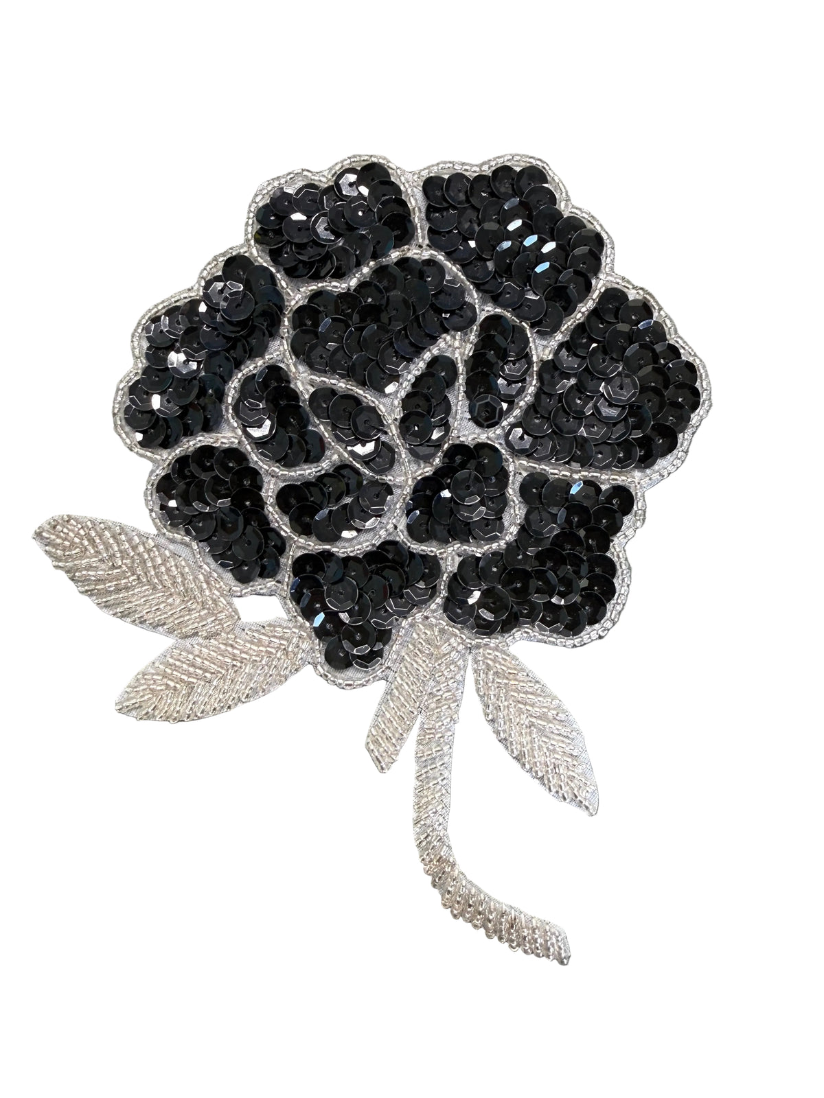 Flor Rosa Lentejuelas y Cuentas Negras y Plateadas 6" x 5"