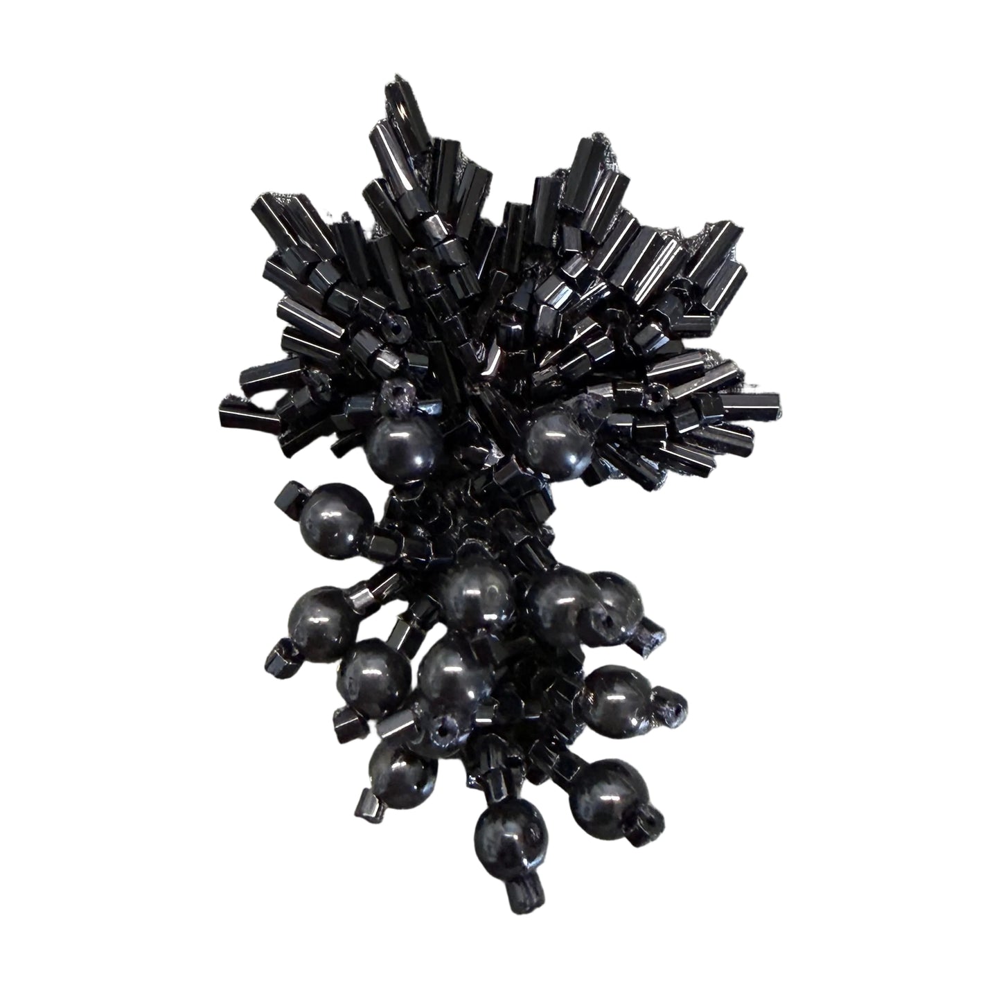 Black Beaded Leaf Cluster Appliqué 2" x 1.5"