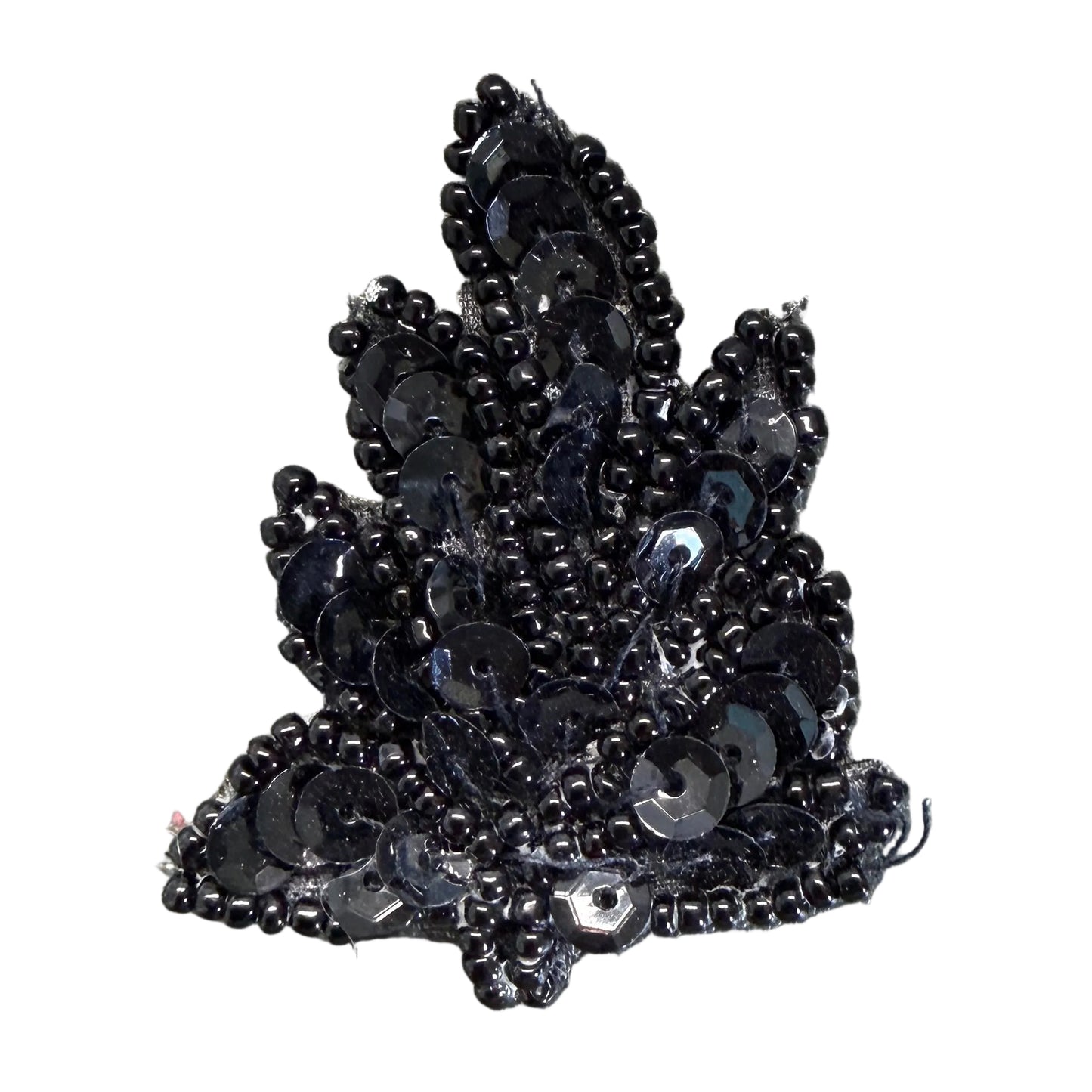 Black Sequin & Glass Bead Leaf Appliqué 2" x 1.5"