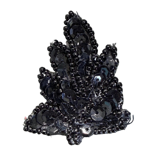 Black Sequin & Glass Bead Leaf Appliqué 2" x 1.5"