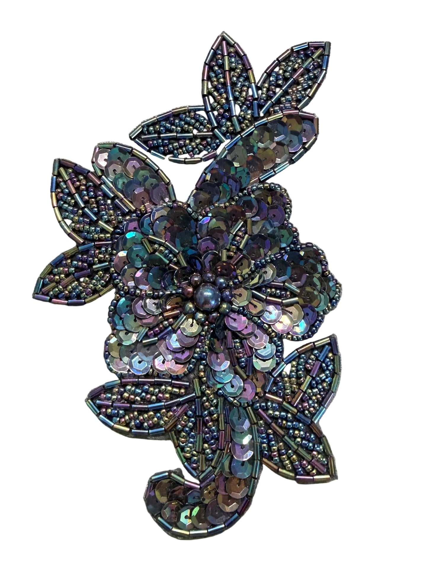 Moonlight Sequin & Glass Bead Flower Appliqué – Choice of Style A or B, 6" x 3.5"