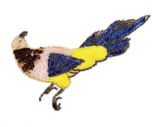 Colorful Bird Appliqué  with Multi-Colored Sequins and Beads 7" x 4.5"