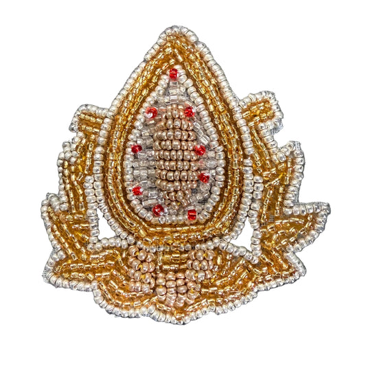 PAQUETE DE 12 - Cresta de lingotes con hilo dorado o bronce y cuentas 8 cuentas rojas 7,6 cm x 6,35 cm