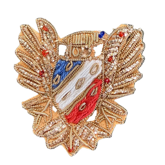 Double-Headed Eagle Crest Patch – Gold Bullion - Red White Blue Shield 2.25" x 2.25"