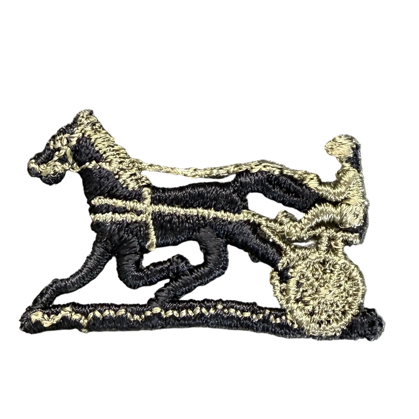 Harness Racing Horse & Sulky Embroidered Patch – Black & Gold Thread 2" x 1"