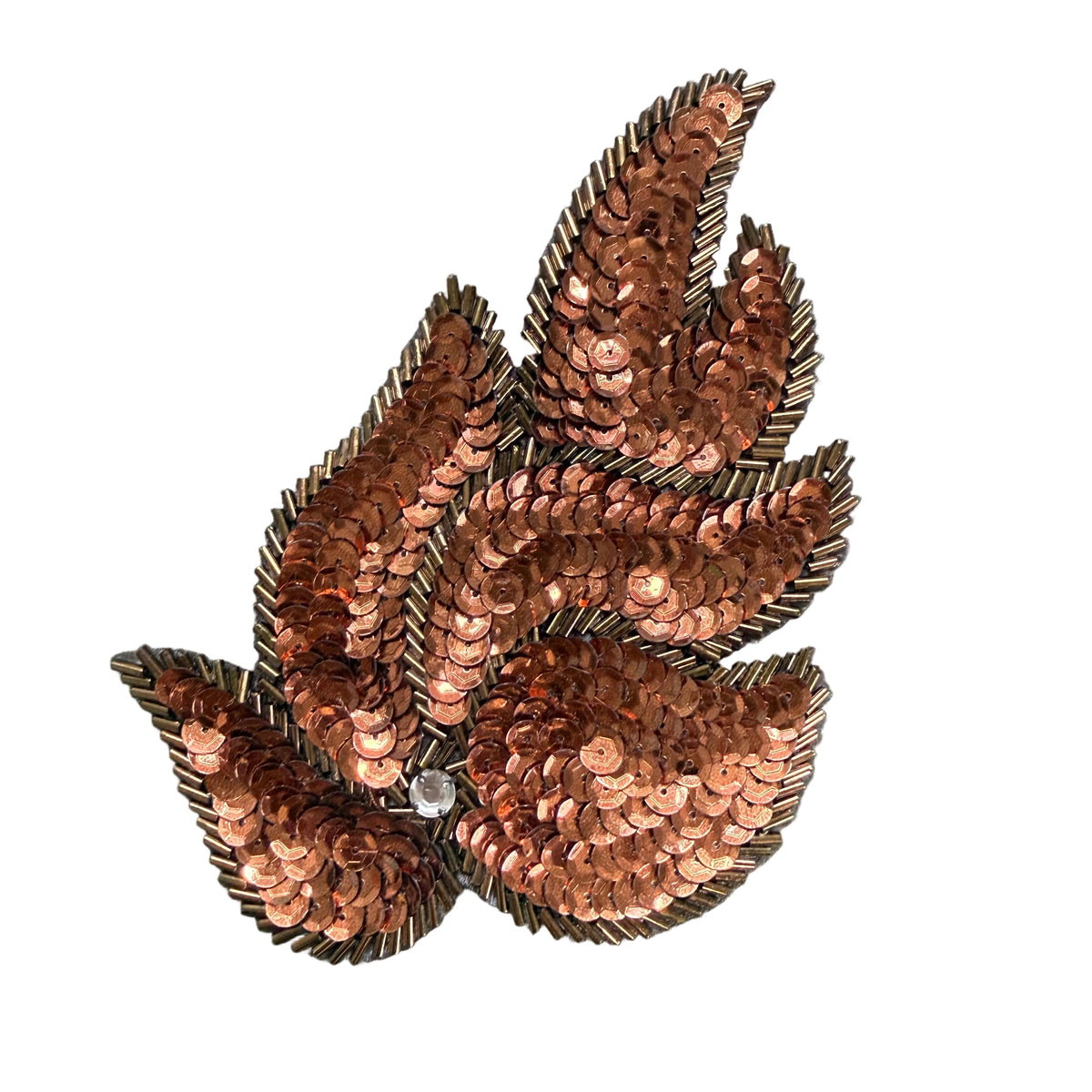Bronze Sequin Leaf Motif Appliqué – Bugle Beads & Rhinestones | 5.5" x 4"