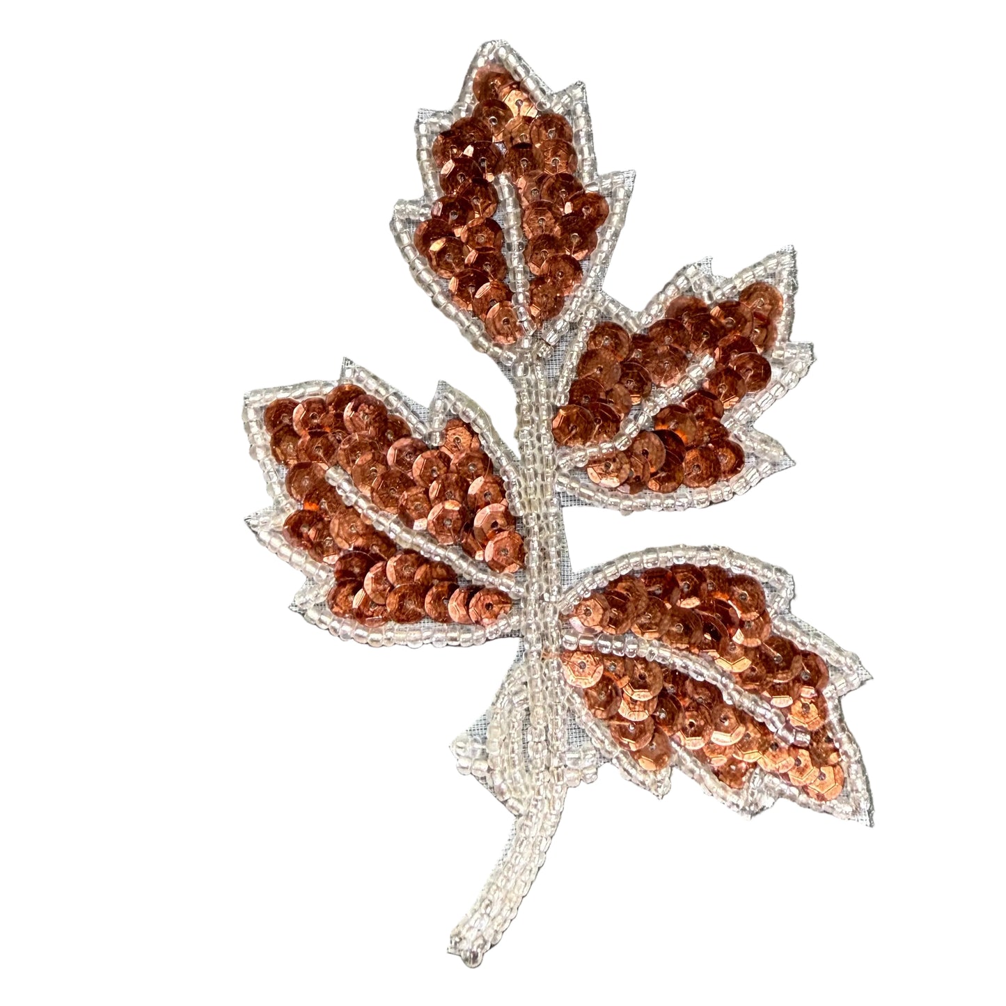Bronze Sequin & Glass Bead Leaf Appliqué | 4.25" x 3"
