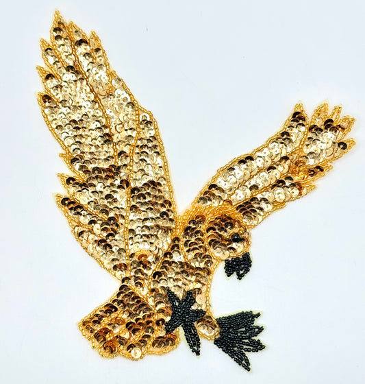 Eagle Appliqué  with Gold Sequins and Gold and Black  Beads 8.25" x 7"