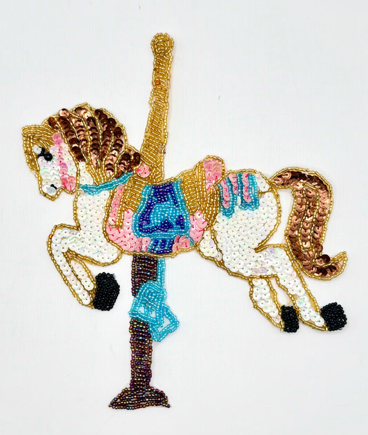 Carousel Horse Appliqué with Multi-Color Sequins and Beads 8.5" x 8"