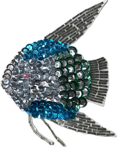 Fish with Turquoise Silver Green Sequins and Beads 3.5" x 4"