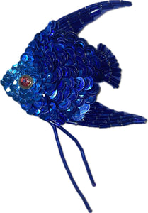 Fish with Royal Blue Sequins and Beads 5" x 2.5"