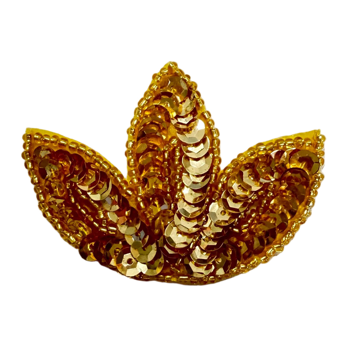 Gold Sequin Three-Leaf Appliqué with Seed Beads — 2.5" x 2"