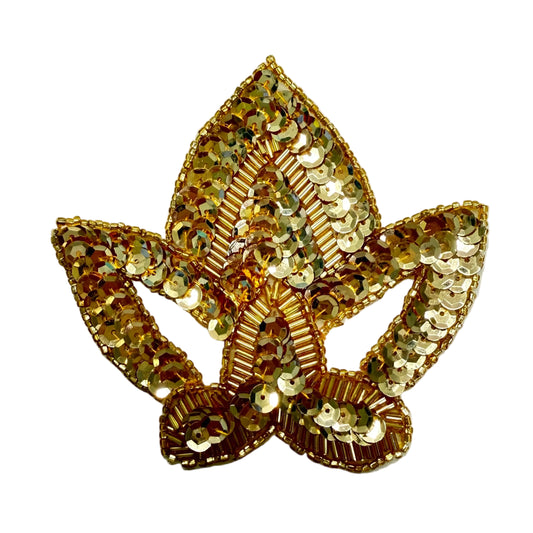 Gold Sequin Leaf Appliqué with Seed Beads — 4" x 3.75"