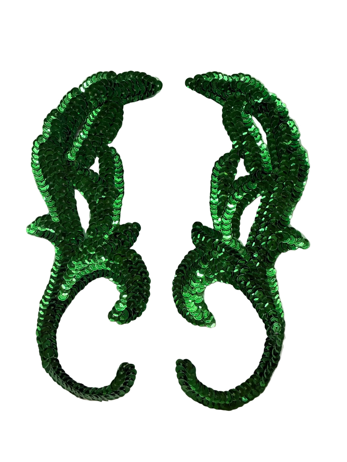 Kelly Green Sequin Leaf Pair Appliqué — 8.25" x 3.25"
