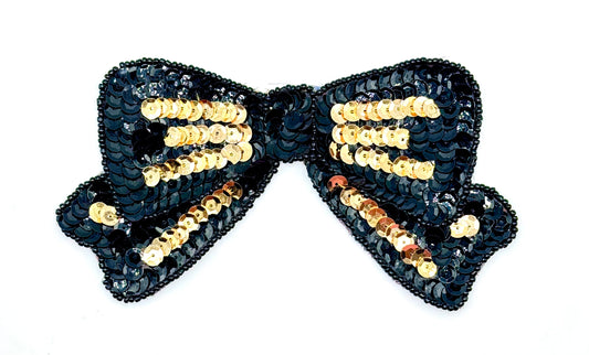 Bow Appliqué in 3 Color Variants Sequins and Beads 6” x 3.5”