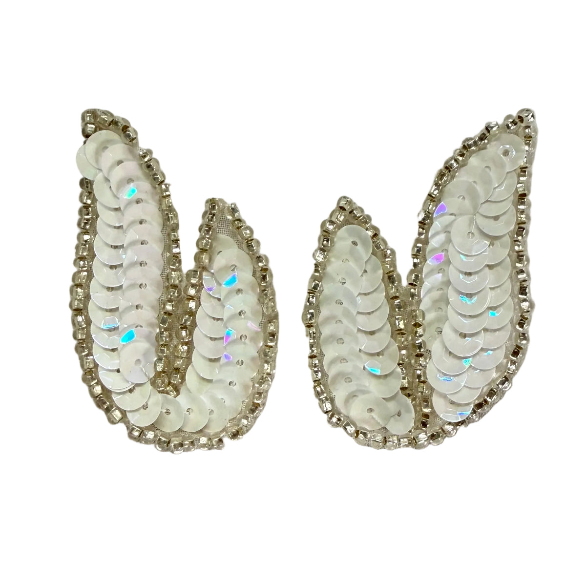 Hoja Par o Individual - Lentejuelas Blancas - Cuentas Plateadas 2.25” x 1.25”