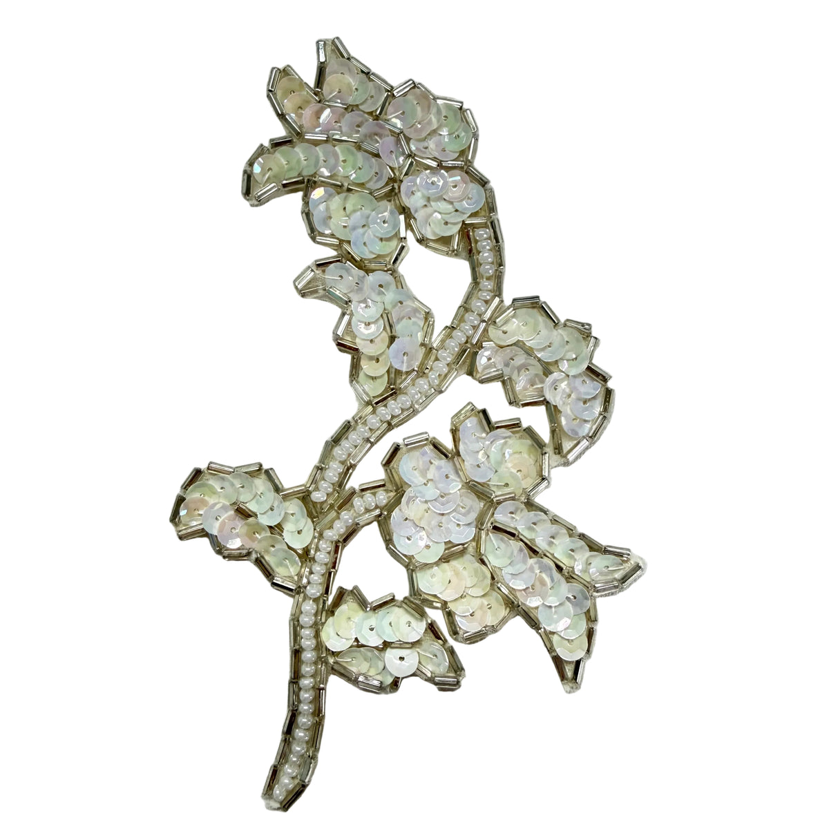 Flor - Lentejuelas Crudo - Cuentas Plateadas 5.5” x 3.25”