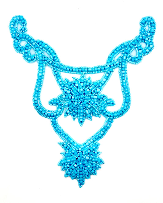 Designer Motif Neckline Appliqué with Turquoise Beads 8" x 6"