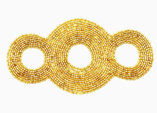 Designer Motif Triple Circle Appliqué Choice of  All Gold Beads Or Gold and Silver Beads  6" x 3"