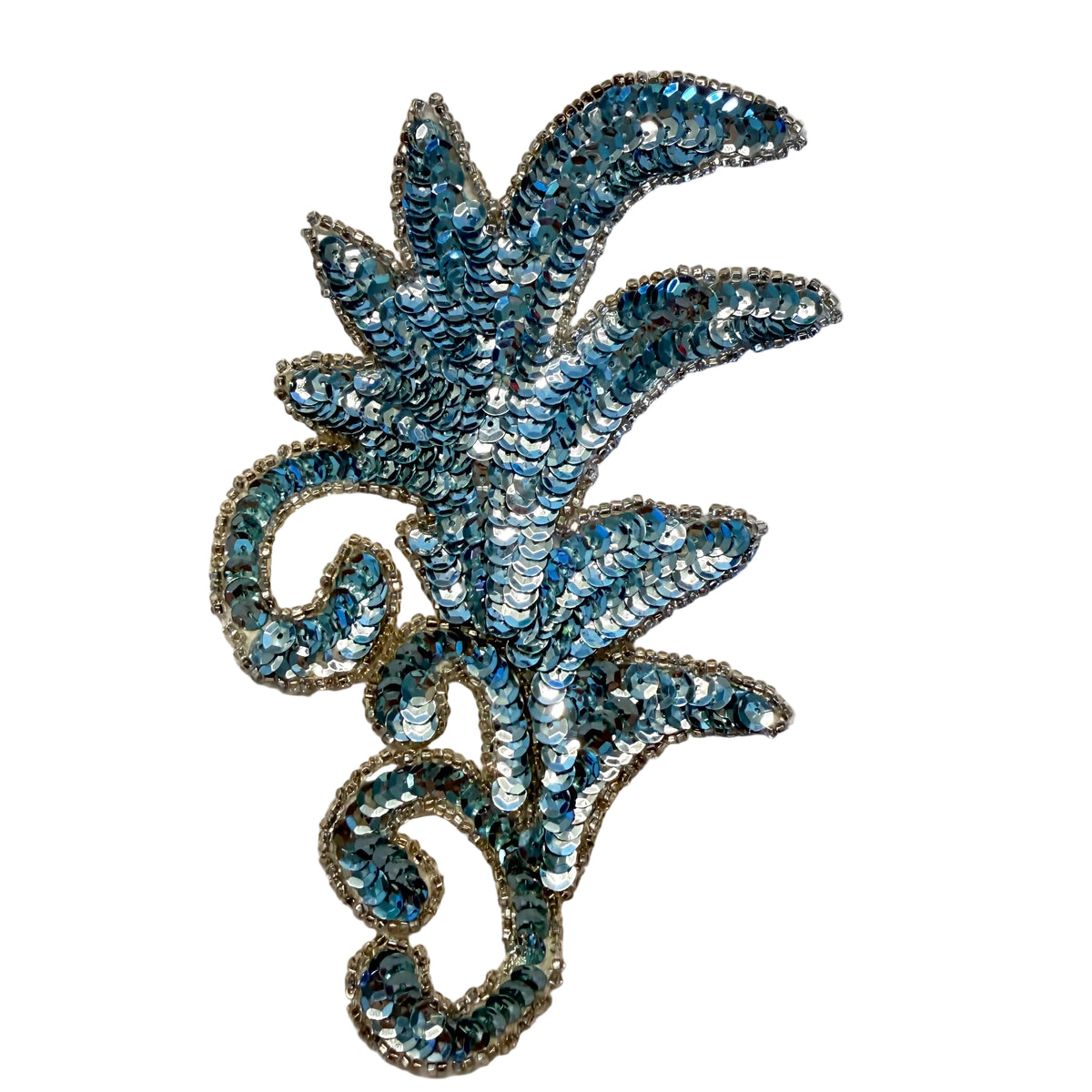 Leaf Appliqué – Ice Blue Sequins & Glass Beads | 7" x 4"