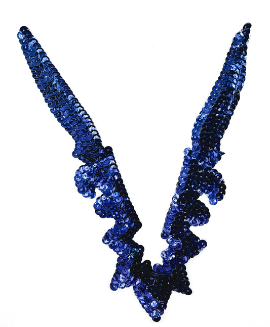 Design Motif Neck Piece Applique with Royal Blue Sequins 8" x 5"