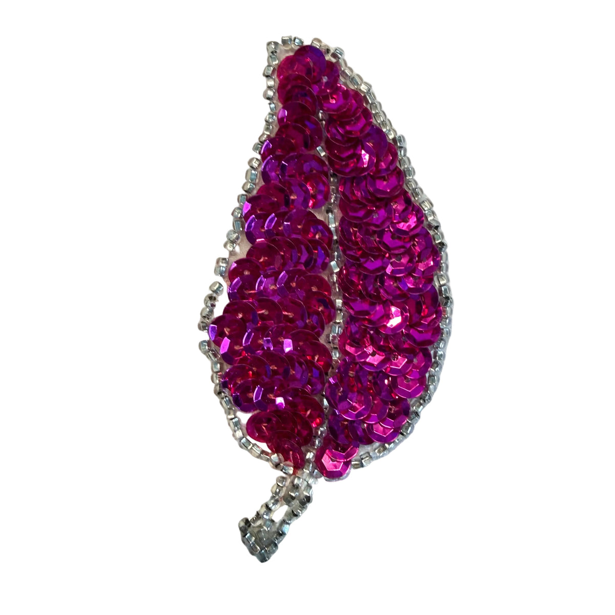 Hoja con lentejuelas fucsia y cuentas plateadas 3.5" x 1.75”