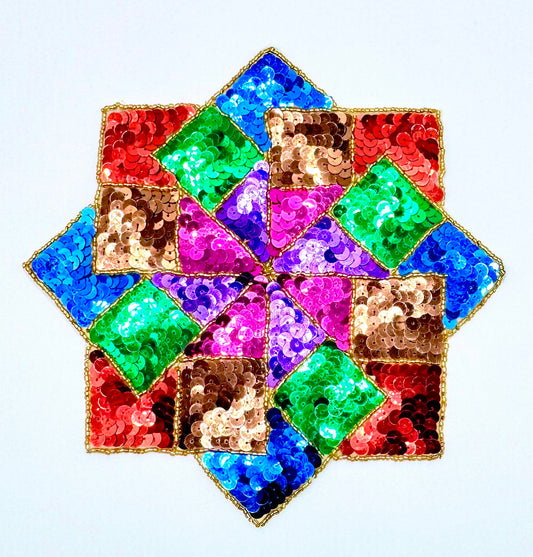 Pinwheel Appliqué with Multi-Color Sequins and Gold Beads 8" x 7.5"