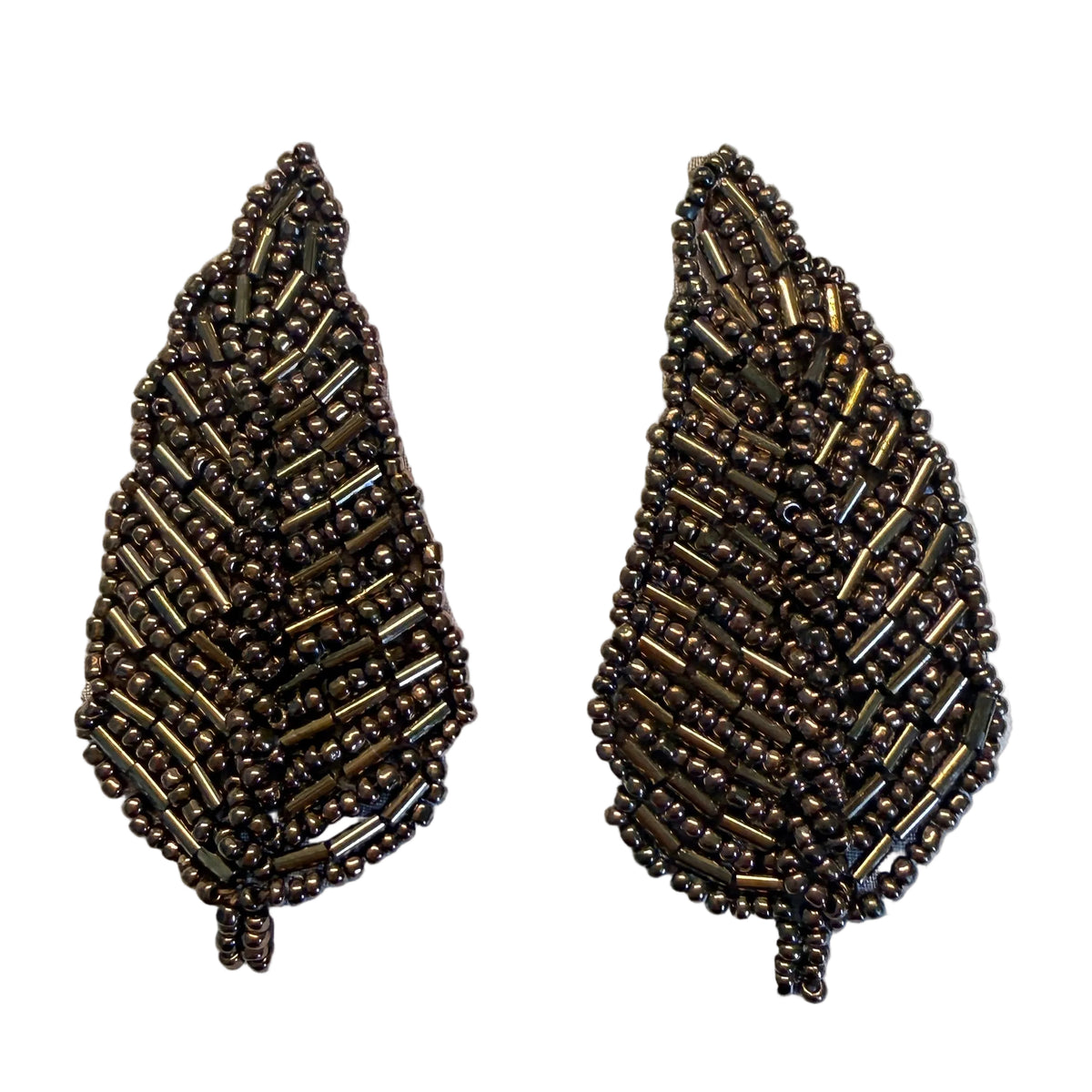 Bronze Beaded Leaf Appliqué, 3" x 1.25"