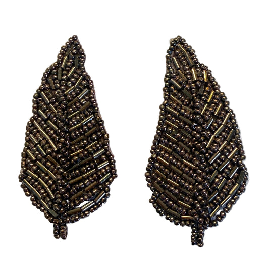 Bronze Beaded Leaf Appliqué, 3" x 1.25"