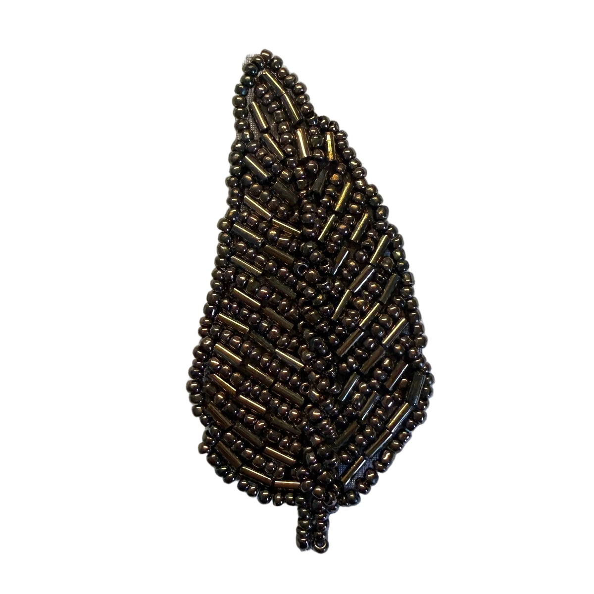 Bronze Beaded Leaf Appliqué, 3" x 1.25"